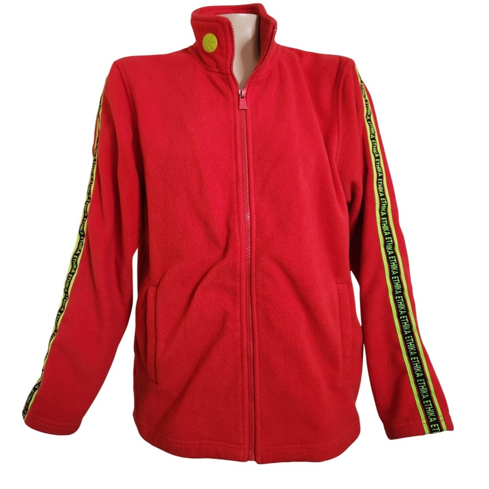 Ethika Mens Red Fleece Full Zip Jacket Logo Tape Sleeves‎ S RN139885 outdoor